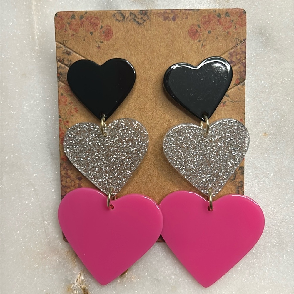 Triple Heart Earrings New